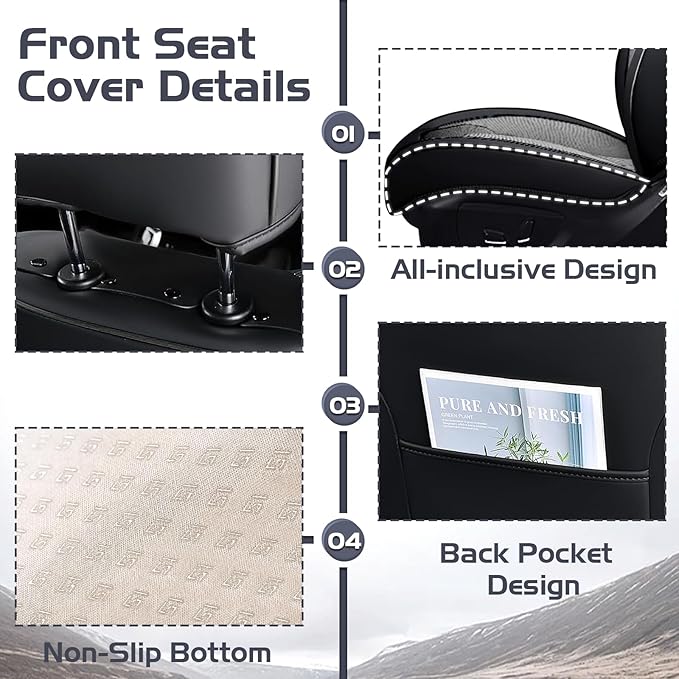 Truck Seat Covers for Ford F250 2011-2026, Waterproof Premium Leather Full Coverage Car Seat Cover, Muscle Sport Style Auto Interior Seat Cover Sets (Front Set/Black Gray)