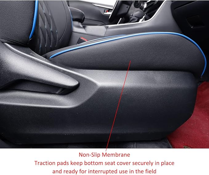 EKR Rav4 Seat Covers Custom Fit for Toyota Rav4 (Only Hybrid) 2019-2025 LE,XLE,XLE Premium,Limited,Woodland Edition, Leather Car Seat Cover Full Set for SUV,Faux Leather(Black with Blue Piping)