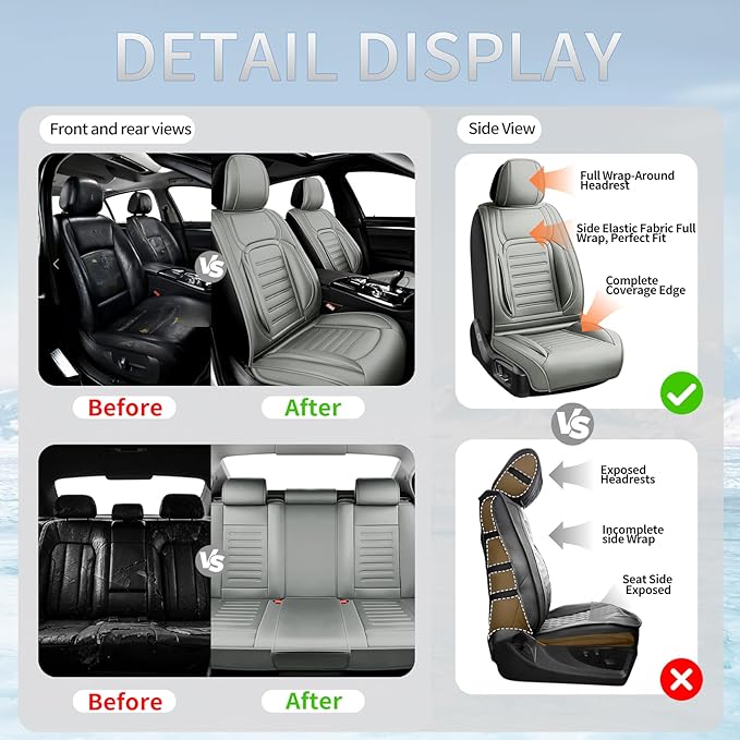 Fit Tucson Premium Leather Car Seat Covers Compatible with Hyundai Tucson 2010-2024 2026, Breathable,Wear Resistant, Airbag Compatible, All-Weather Protection & Full Coverage, 2 Front Seat Gray