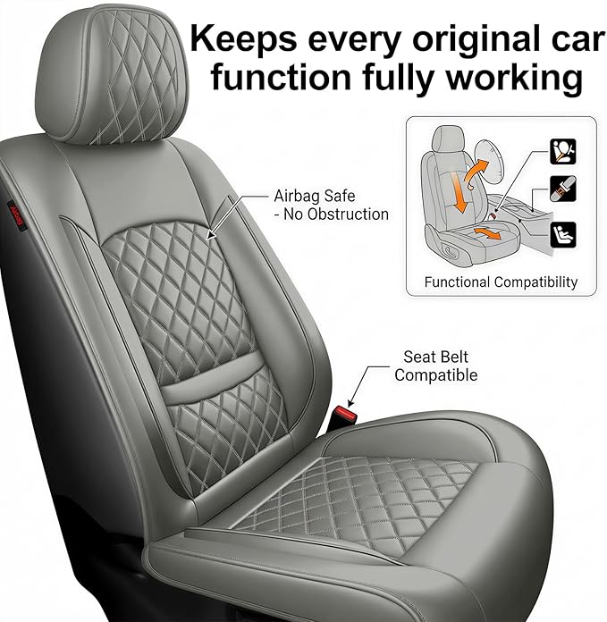 Fit Ioniq Car Seat Covers for Hyundai Ioniq 2017-2026 - Premium Leather, Waterproof, All-Weather, Airbag Compatible, Anti-Slip, Breathable, Easy Install, Seat Protectors, Full Set, Gray
