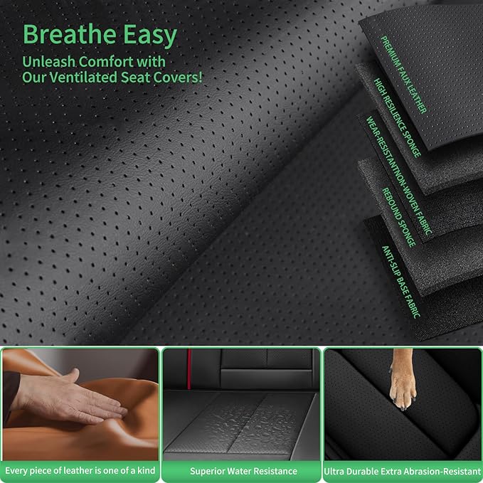 Fit Santa Fe Car Seat Covers (5 Seats) for Select Hyundai Santa Fe 2007-2025 2026 - Full Coverage Leather,Airbag Compatible, Waterproof & All Weather Seat Cushion Protector,Full Black-Red