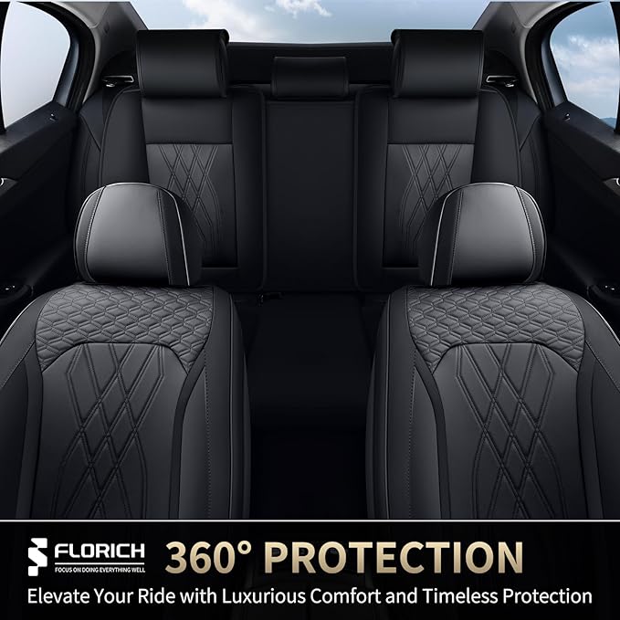 FLORICH Leather Cars Seat Covers Automotive Seat Cover Front Pair Waterproof Seat Covers for Car Vehicle Seat Cushion Protector Universal Fit for Most Cars Trucks SUVs, Black
