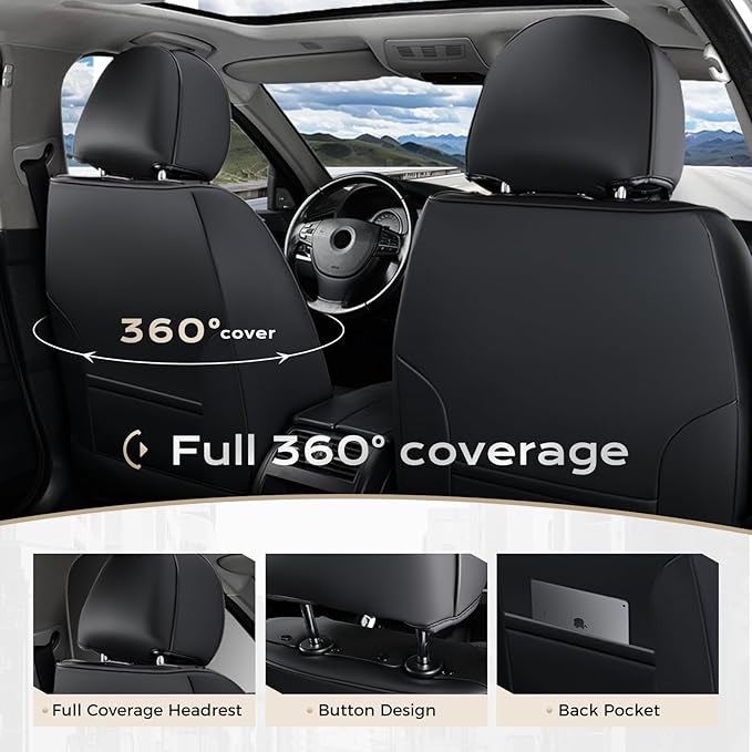 Coverado Seat Covers, Car Seat Covers Front Seats, 2 Pack Black and Red Leather Seat Covers, Waterproof Car Seat Protector with Lumbar Support, Front Seat Covers Universal Fit for Most Cars