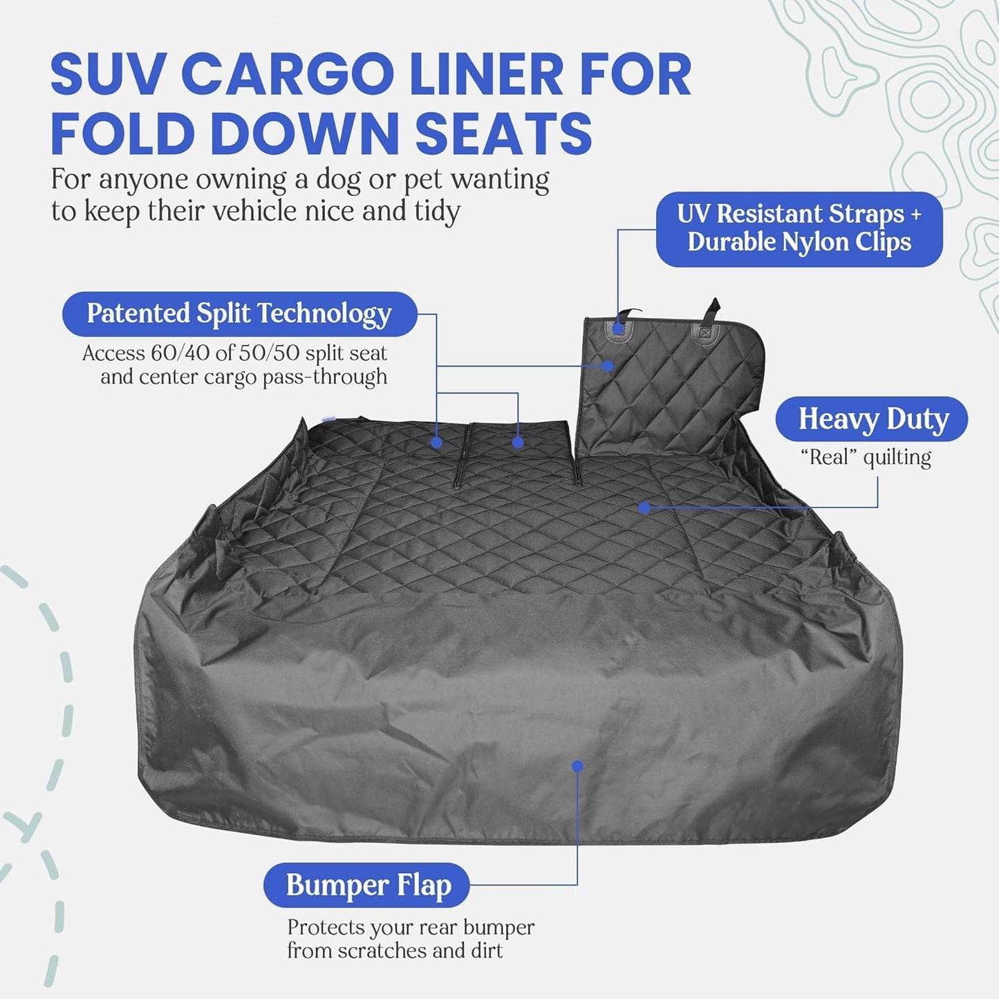 4Knines SUV Cargo Liner for Dogs, Trunk Mat for SUV, Durable Cargo Cover, Protector – Compatible with 60/40 Split Bench & Armrest Pass-Through, Waterproof, Machine Washable, Non-Slip (Large, Grey)