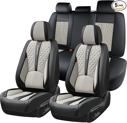 Universal Car Seat Covers, Black and Gray, Premium Nappa Leather, with Lumbar Support, Waterproof, Full Set, Non-Slip, Contoured Fit, Fits Most Vehicles, Upgraded Protection for Car Interiors