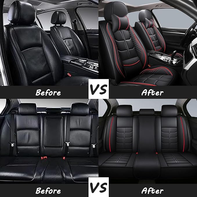 Leather Car Seat Covers Fit for Toyota Yaris iA 2017-2018, 5 Seater Car Seat Cover, Premium Waterproof, Scratch Resistant Car Interior Accessories (Full Set with Pillow Beige)