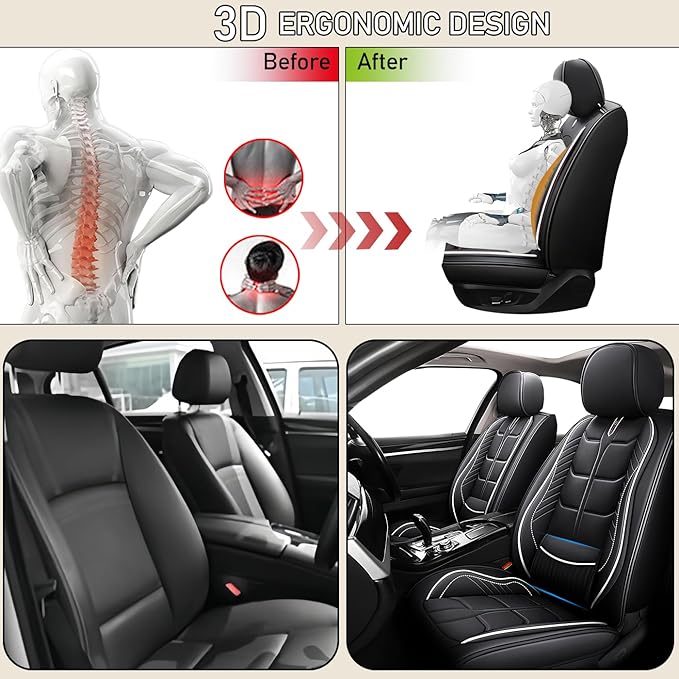 Leather Car Seat Covers Fit for Toyota Tacoma 2005-2024, 5 Seater Car Seat Cover, Premium Waterproof, Scratch Resistant Car Interior Accessories (Full Set Black White)