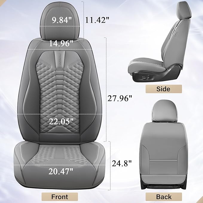 Coverado Car Seat Covers, Front Seat Cover, 2 Pack Waterproof Nappa Leather Seat Covers for Cars, Car Seat Protectors, Driver Seat Cover, Automotive Seat Covers Universal Fit for Most Cars, Gray