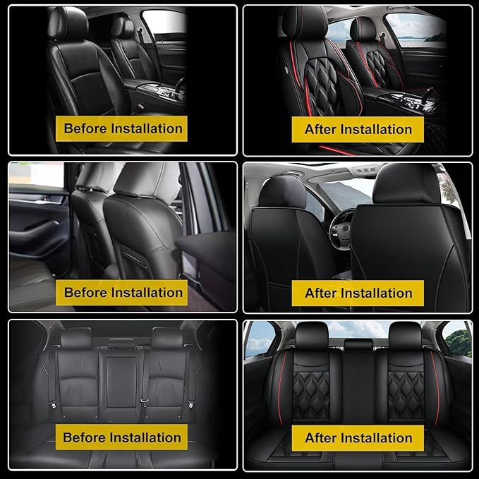AOMSAZTO Car Seat Covers Full Set Fit for Maxima 2011-2023 Waterproof Faux Leather Car Seat Cushions Automotive 5 Seat Covers Set（Black&Redline）