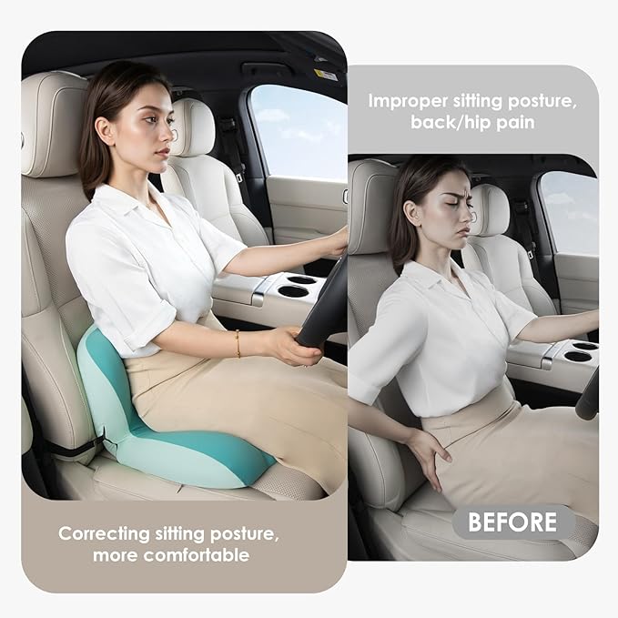 FLORICH Memory Foam Truck Seat Cushion,Car Seat Cushion and Lumbar Support Pillow for Office Chair, Ergonomic Back Support & Sciatica Relief for Long Drives(Green)
