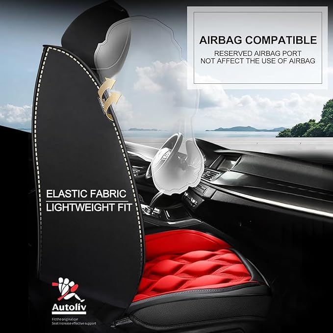 AOMSAZTO 2 Front Car Seat Covers Fit for Jeep Gladiator 2020-2025 Car Seat Cushion Protector Leather Front Seat Cover Waterproof Black&Red