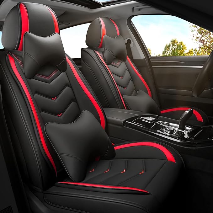 Car Seat Covers for Mitsubishi Outlander 2003-2026, Premium Nappa Leather Car Seat Cover, Stylish Sport Seat Covers， Automobile Seat Cover Sets.(Luxury 2 Seats/Black Red)