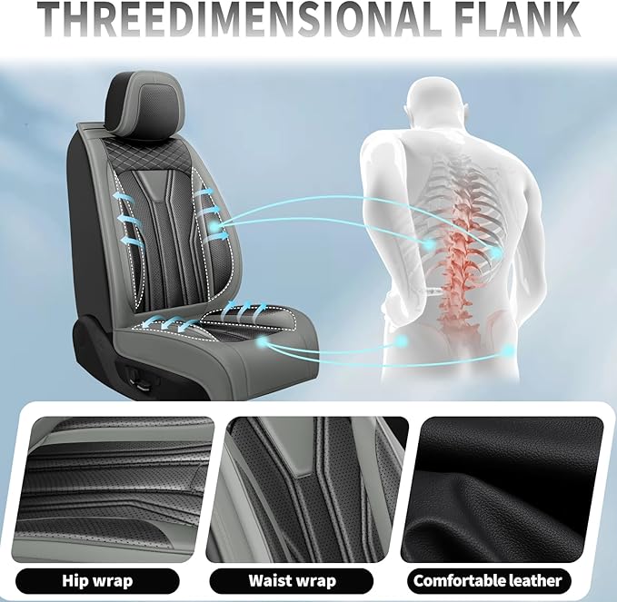 Fit Tucson Car Seat Covers Premium Leather for Hyundai Tucson 2010-2025 2026. Waterproof， Breathable, Scratch-Resistant & All-Weather Seat Cushion Protector (Front Seat, Gray&Black)