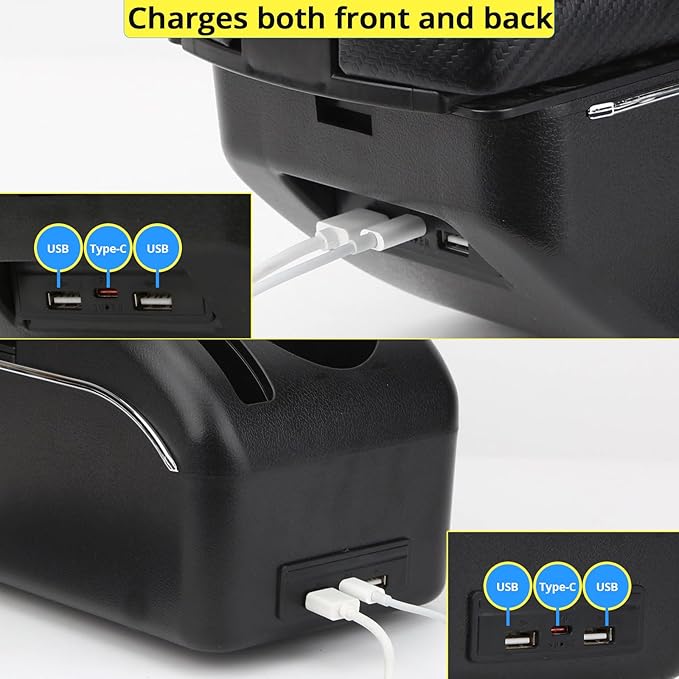 AULPHIKE Compatible with Ford Fiesta Armrest 3 2011-2018 Car Center Console Organizer Armrests Double Door Storage with USB Ports（Carbon Fiber Style）