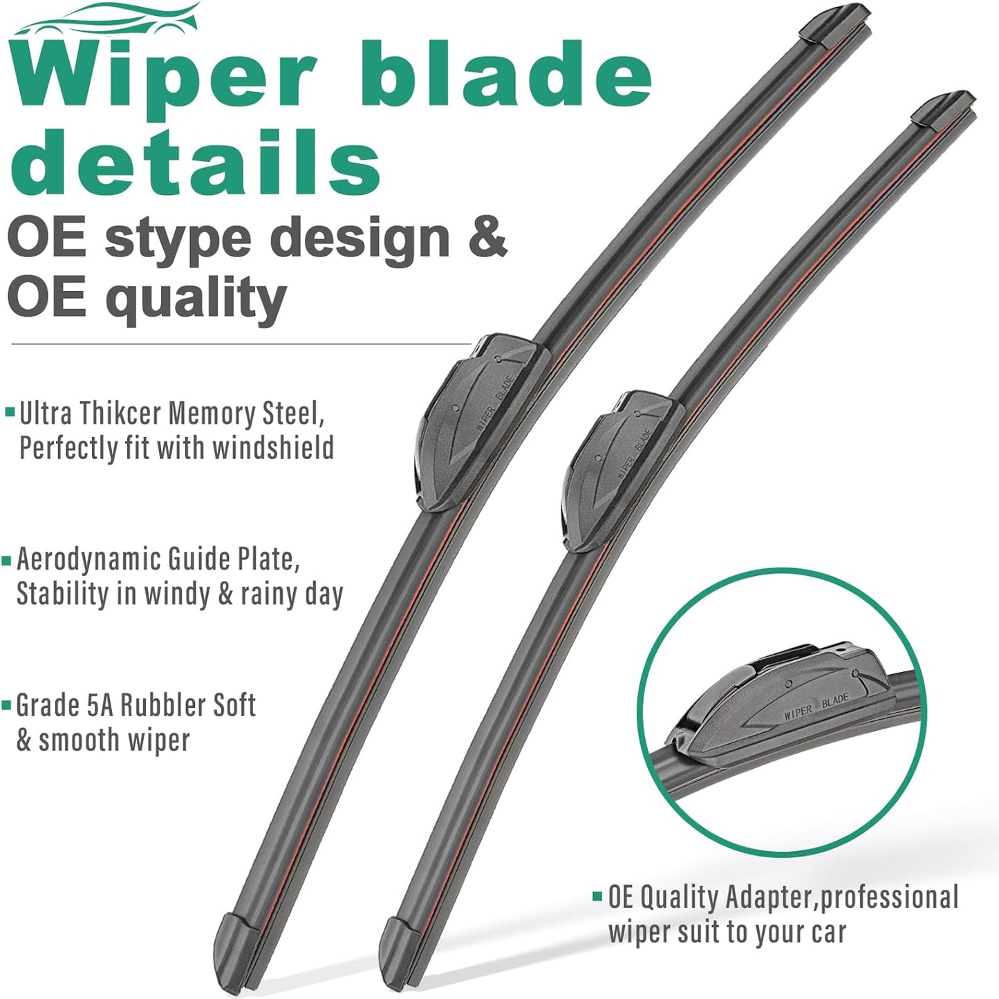 26" 20" 10" Windshield Wiper Blades Replacement for Jeep Grand Cherokee 2022 2023 2024 2025 / Grand Cherokee L 2021-2025 Premium All Weather Front Rear Wipers Set - OEM Quality (Pack of 3)