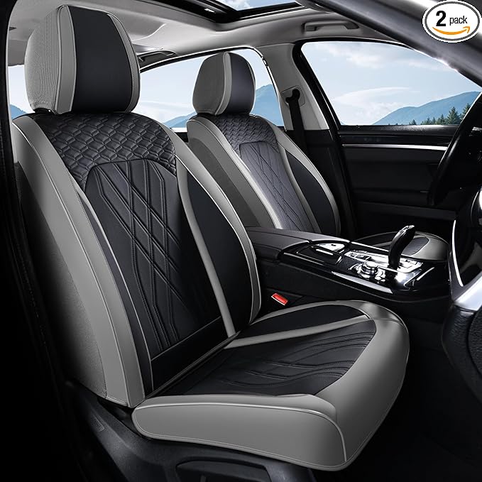 FLORICH Car Seat Covers Front Seat Cover Waterproof Faux Leather Seat Covers for Cars Premium Car Seat Protector Interior Covers Cushion Universal Fit for Most Car Truck SUV, Gray&Black