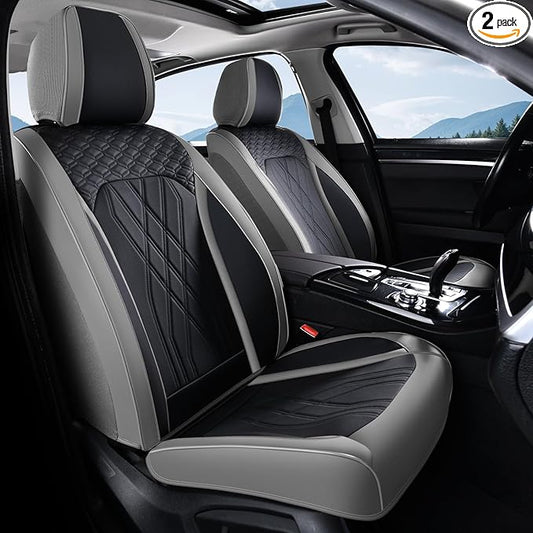 FLORICH Car Seat Covers Front Seat Cover Waterproof Faux Leather Seat Covers for Cars Premium Car Seat Protector Interior Covers Cushion Universal Fit for Most Car Truck SUV, Gray&Black
