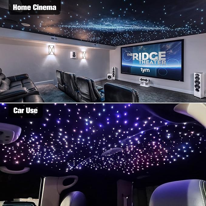 CHINLY Starlight Headliner Kit Twinkle 1000pcs 13.1ft 0.03in 20w Fiber Optic Star Ceiling Light,Bluetooth RGBW LED APP/Remote Music Mode Headliner Light Kit+10 Crystals,for Star Headliner/Home Theater