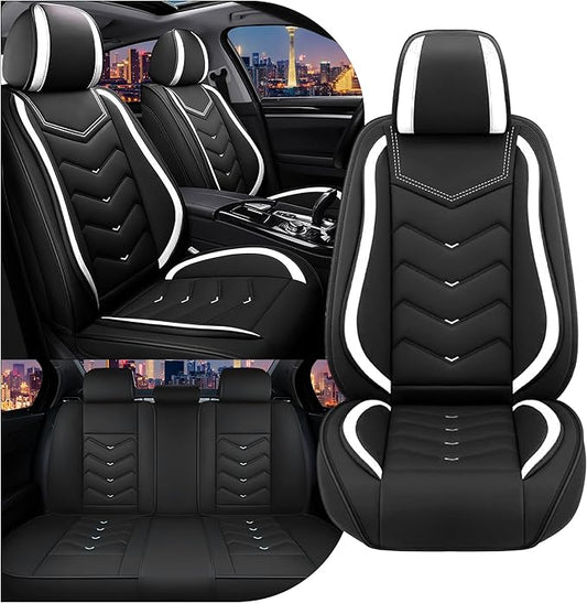 CTDS Car Seat Covers for Toyota RAV4 2000-2026, Stylish Sport Seat Cover, Premium Nappa Leather Car Seat Cover. Automobile Seat Covers Sets.(Standard 5 Seats/Black White)