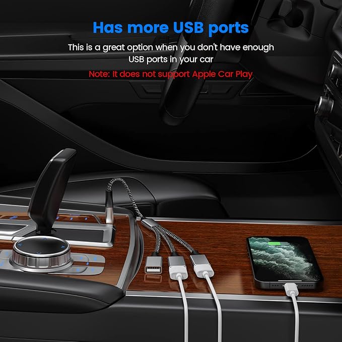 USB 3 Port Splitter Cable, MOGOOD USB Type B Splitter 1 Male to 3 Female USB 2.0 Adapter Power Cord Extension Hub for Charging/Data Transfer/Laptop/Mac