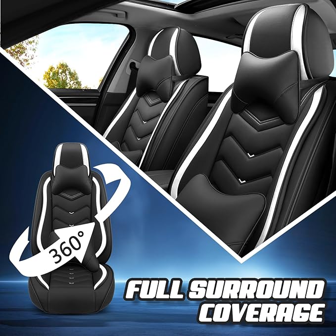 Car Seat Covers for Ford Expedition 2000-2026, Premium Nappa Leather Car Seat Cover, Stylish Sport Seat Covers， Automobile Seat Cover Sets.(Luxury 5 Seats/Black White)