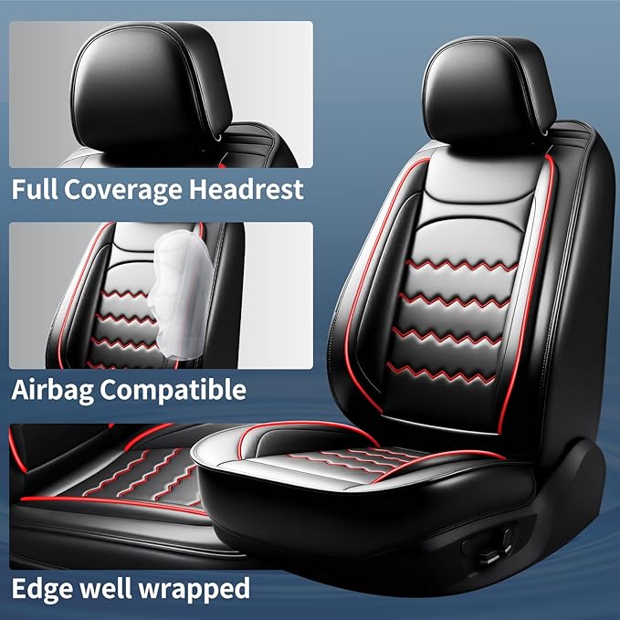 CX-70 Car Seat Covers Fit for Mazda CX-70 2025-2026, Full Coverage Premium Leather Waterproof Breathable Seat Covers, Automotive Seat Protectors, Airbag Compatible(Full Set Seats, Black & Red)