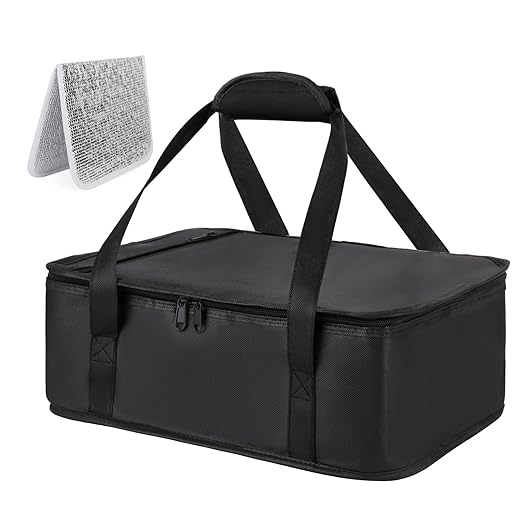 Bodaon Insulated Casserole Carrier Bag, Fits 9x13 and 11x15 Inch Baking Dish with Lid, Casserole Carriers for Hot or Cold Food for Transport, Thermal Lasagna Potluck Warmer Travel Tote, Black