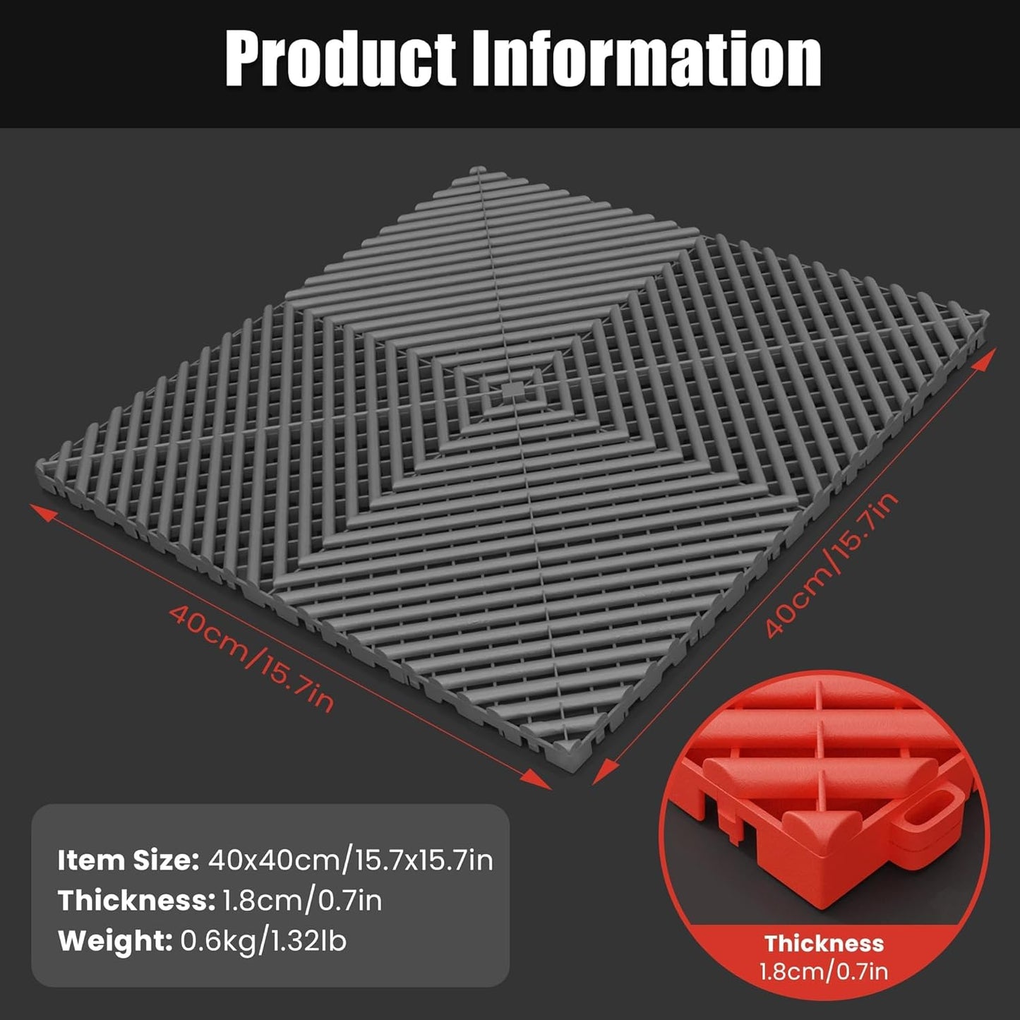 25PCS|15.7"x15.7" Garage Flooring Tiles, Non-Slip Interlocking Plastic Garage Floor Mat, Garage Organization & Garage Storage, Vented Pattern (Black)