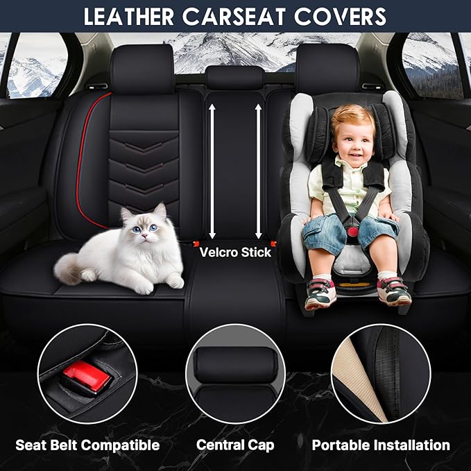 Car Seat Cover 8 Seats for Hyundai Palisade 2020-2025, Durable Wear Resistant Waterproof Sport Seat Cover, Breathable No Odor Premium Leather Vehicle Seat Covers.(Standard,Black Red)