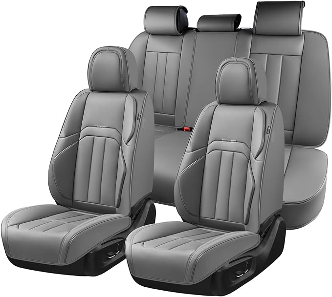 Coverado Car Seat Cover, Cover for Cars Full Seat, Premium Leather, Universal Fit Waterproof Seat Protectors, Car Seat Cushion Non-Slip for Most Cars-Gray