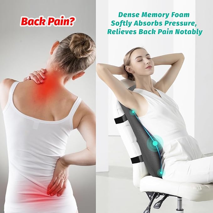 High Back Support for Office Chair Fully Support Entire Back for Comfort,Pain Relief and Posture Improved- Memory Foam Lumbar Support Pillow for Office Chair,Recliner