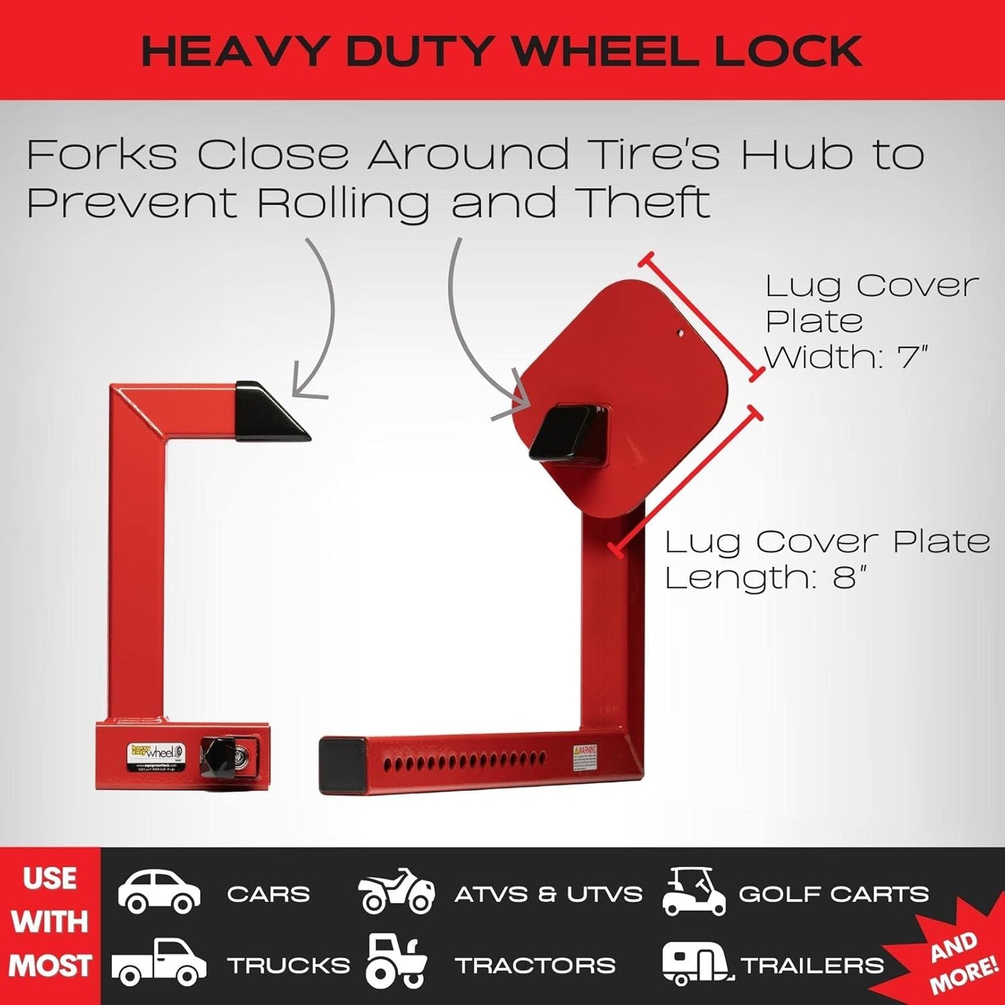 Equipment Lock Heavy Duty Wheel Lock - Powder Coated Steel Car Boot - Trailer Wheel Lock, Anti Theft Tire Boot for Wheels up to 20-1/2" Wide (Keyed Differently)