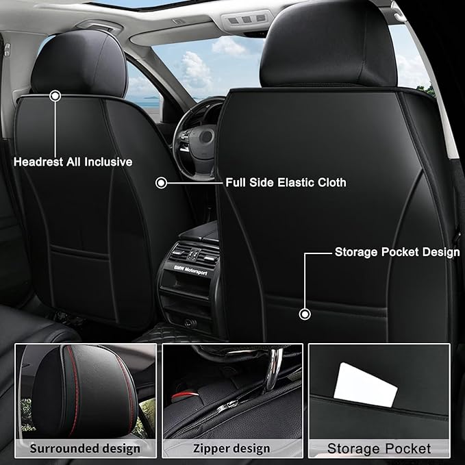 AOMSAZTO Car Seat Covers Full Set Fit for Chevy/Chevrolet Cruze 2011-2019 Waterproof Faux Leather Car Seat Cushions Automotive 5 Seat Covers Set（Black&Redline）