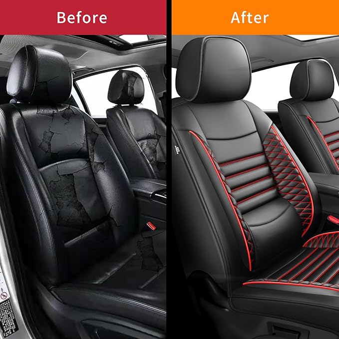 Fit Tucson Car Seat Covers for Hyundai Tucson 2010-2024 2025 2026 - Upgraded Premium Waterproof & Breathable Leather, Airbag Compatible, All-Weather Seat Cushion Protector (2 Front/Black+Red)