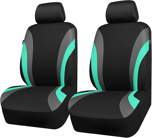 CAR PASS Line Rider Sporty Front Seat Covers,Mint Car Seat Covers Two Front Seats Only for Cute Women Girl, Airbag Compatible,Universal Fit Sedans,Cars,Vans,SUV,Truck(Black and Mint)