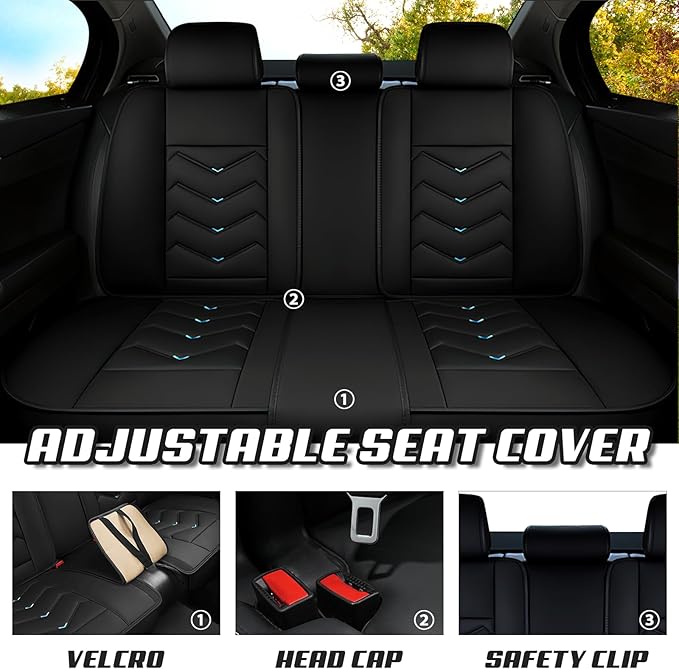 Car Seat Covers for Jeep Grand Cherokee L 2021-2026, Premium Nappa Leather Car Seat Cover, Stylish Sport Seat Covers， Automobile Seat Cover Sets.(Standard 5 Seats/Black Blue)