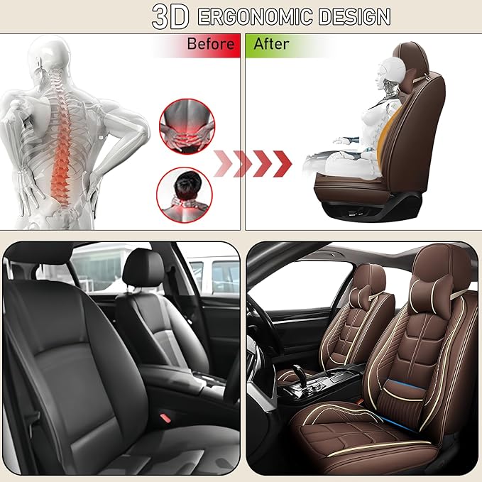 Leather Car Seat Covers Fit for Toyota Corolla Cross 2022-2024, 5 Seater Car Seat Cover, Premium Waterproof, Scratch Resistant Car Interior Accessories (Full Set with Pillow Coffee)