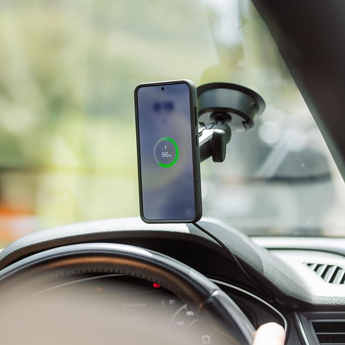 Quad Lock Heavy Duty Suction Car Phone Mount with MAG Phone Case and MAG Wireless Charging Head for iPhone 15