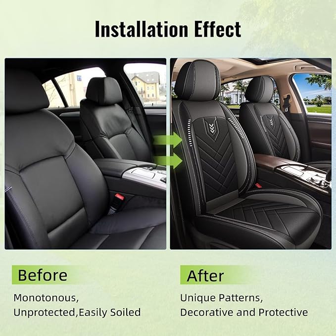 AOMSAZTO Seat Covers Fit for Dodge Charger Car Waterproof Seat Protectors 2006-2026 Full Set Fit for : 2 Seat Automotive Faux Leather Seat Covers(Black+Grey)