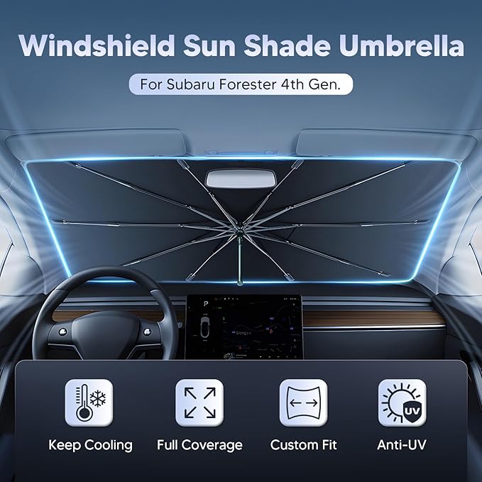 Autorder Windshield Sun Shade Umbrella for 2014-2018 Subaru Forester Accessories,Upgraded Ice Crystal Material,Easy Setup Umbrella Sunshade for Car Windshield,100% Sun Blocking