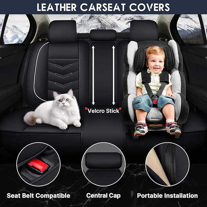 Car Seat Cover 7 Seats for Hyundai Palisade 2020-2025, Durable Wear Resistant Waterproof Sport Seat Cover, Breathable No Odor Premium Leather Vehicle Seat Covers.(Luxury,Black White)