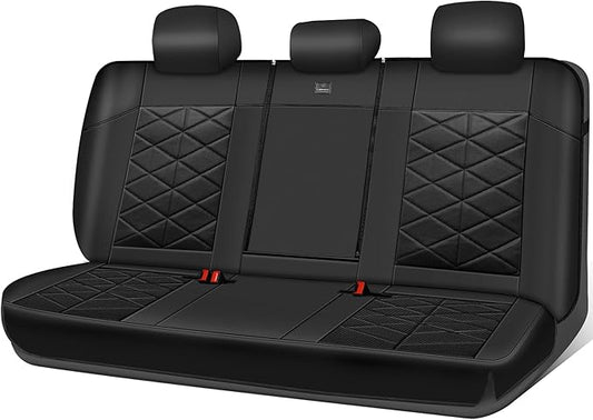 CAR PASS Nappa Leather Back Seat Cover Memory Foam, Luxury Breathable Faux Leather Bench Rear Seat Cover, Thick 3D Foam Zipper Split Backseat Cover Universal Fit for Cars, Trucks, Sedans, SUV, Black