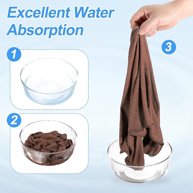 HARFINGTON 6 Pack Microfiber Cleaning Cloth, 16" x 16" Multi-Functional Cleaning Towels Reusable Absorbent Rags for Car Wash Kitchen Household Window Clean, Brown
