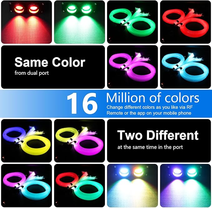 AZIMOM Dual Color 32W 1200pcs Fiber Optic Starlight Headliner Kits 0.03in 9.8ft Fiber Strands Sound-Activated APP/Bluetooth Remote Control Home Car Star Ceiling Roof Decor