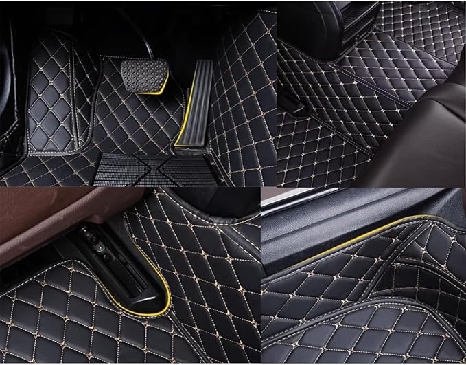 Custom Personalized Floor Mats for Cars，Luxury Full Coverage All Weather Car Floor Mats，Anti-Slip Leather Car Mat Set ，Custom Floor Mats for 99% of Cars, Trucks & SUVs (All Black Gold)