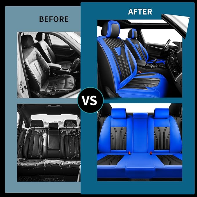 Fit Accord Car Seat Covers Premium Leather for Honda Accord 2012-2025 2026. Waterproof， Breathable, Scratch-Resistant & All-Weather Seat Cushion Protector（Full Set,Blue&Black