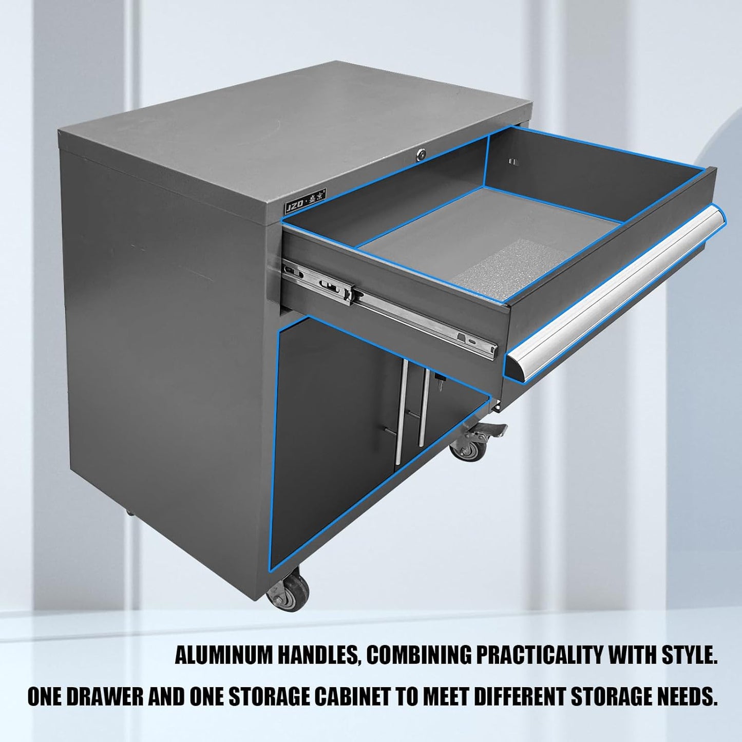 JZD Garage Tool Storage Cabinet System, Included Pegboard Back Panel, No Wall Mounting Needed, for Machine Shop Production Area