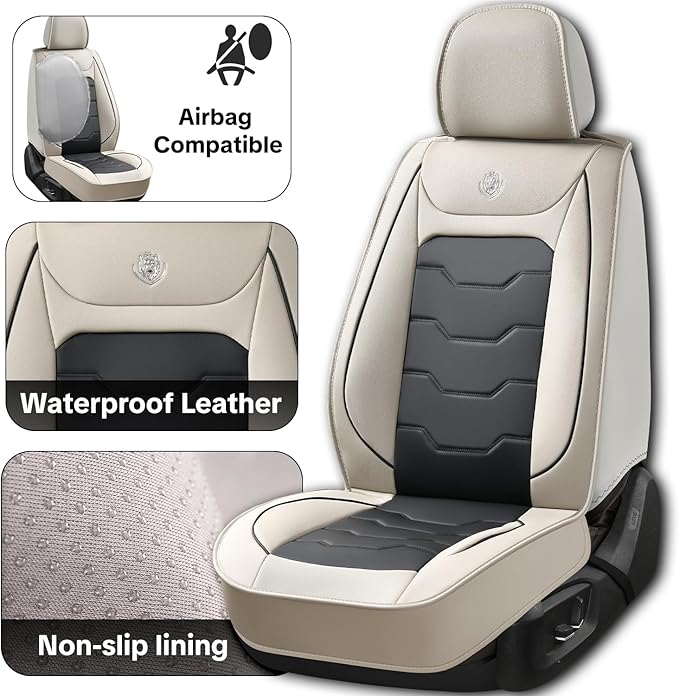 Car Seat Cover Set, Gray and Black Seat Covers, Automotive Interior Accessories, Waterproof Synthetic Leather, Protect and Upgrade Your Car Interior, Pet Car Seat Cushions, Fits Most Vehicles