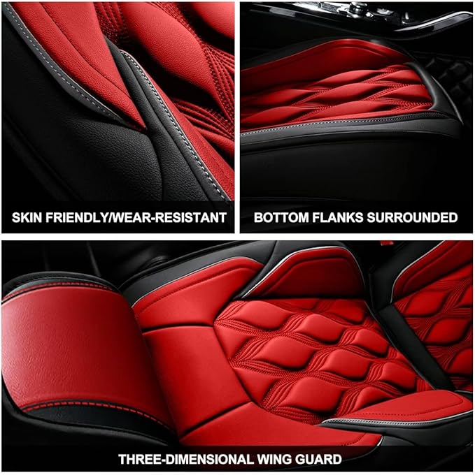 AOMSAZTO Car Seat Covers,Full Set 5 Seats Custom Fit for Jeep Cherokee 2014-2025,Leather Car Seat Cover Seat Cushion Protector,Waterproof Black&Red
