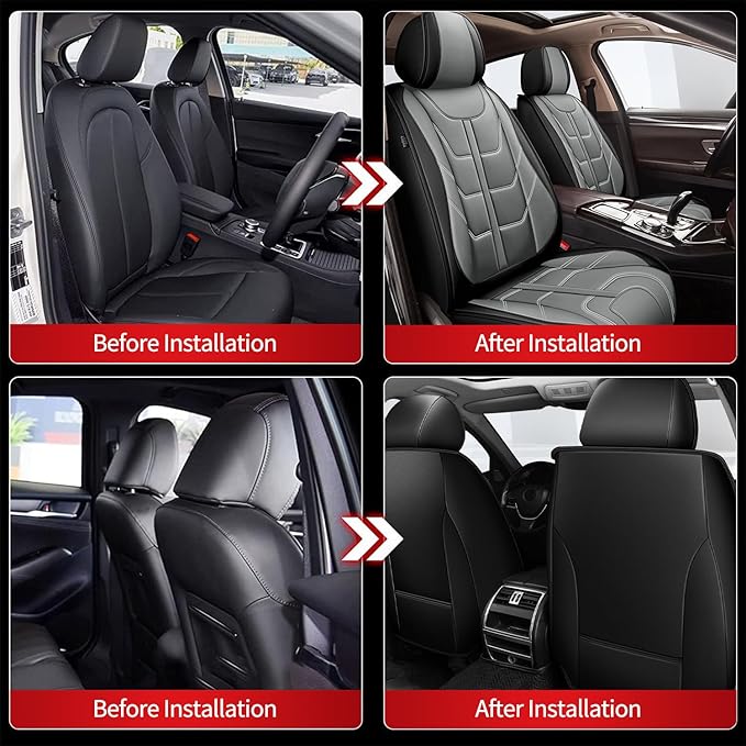 TTX LIGHTING Car Seat Covers fit for Jeep Liberty 2002-2012 Front Seat: Premium Leather Automotive Seat Cover with Airbag Compatible Waterproof (2 Seats, Black & Gray)
